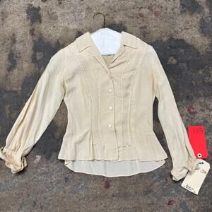 Vintage Film Costume 40s 50s Does Edwardian Antique Style Cream Blouse XS